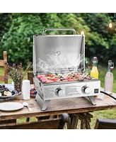 Givimo Stainless Steel Propane Grill with Lid for Outdoor Camping Tailgating Picnic Party-Silver