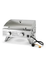 Givimo Stainless Steel Propane Grill with Lid for Outdoor Camping Tailgating Picnic Party-Silver