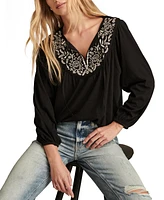 Lucky Brand Women's Cotton Embroidered Peasant Top