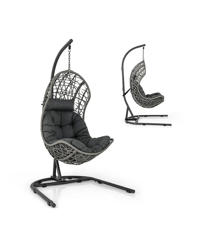 Sugift Egg Chair with Stand Pe Rattan Swing Hammock Chair with Pillow and Cushion