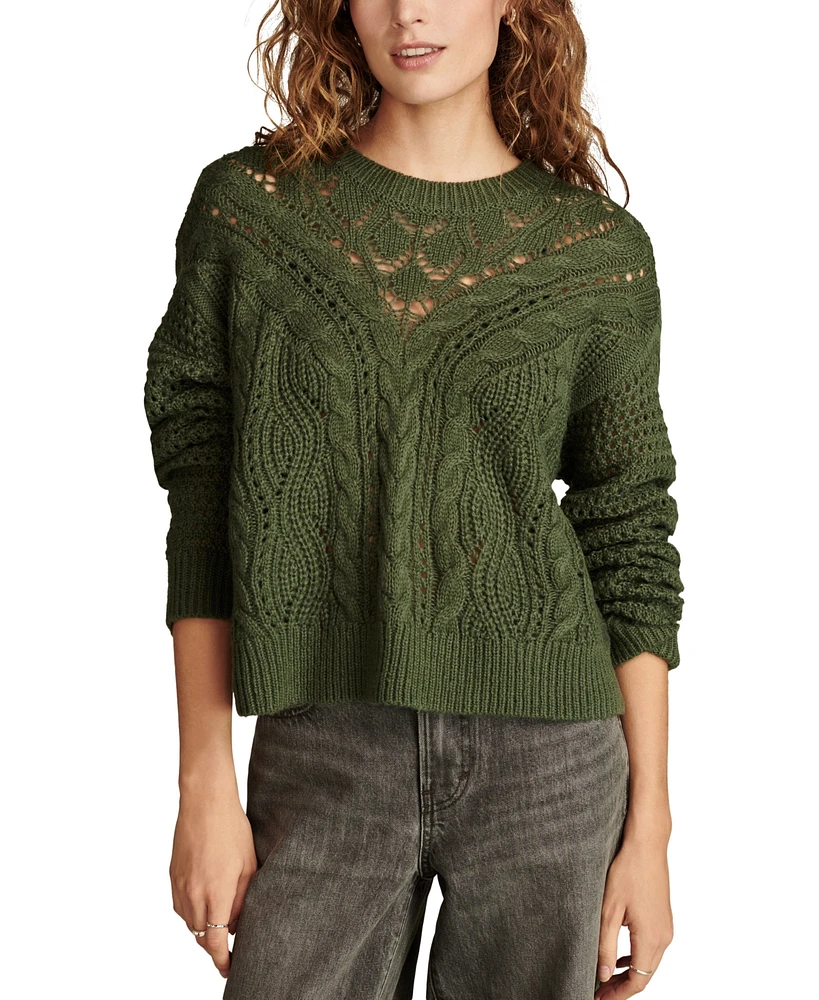 Lucky Brand Women's Open-Knit-Yoke Crewneck Sweater