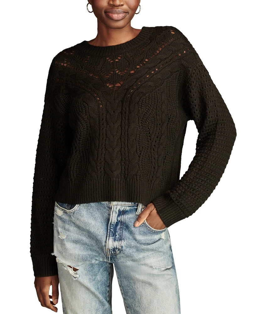 Lucky Brand Women's Open-Knit-Yoke Crewneck Sweater