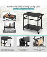 Sugift Double-Shelf Movable Bbq Cart with 4 Lockable Wheels