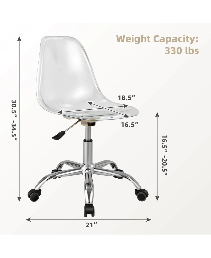 Vebreda Swivel Acrylic Armless Adjustable Height Office Chair