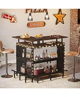 Tribesigns Home Bar Unit, L-Shaped Bar Table with Stemware Racks and 2-Tier Shelves, Corner Mini Coffee Liquor Cabinet with Footrest for Home/Kitchen/