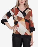 Alfred Dunner Petite Rue Rivoli V-Neck Patchwork Sweater