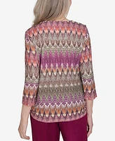 Alfred Dunner Petite Wine Country Chevron Textured Crew Neck Top