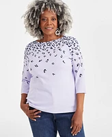 Style & Co Plus Size Printed Cotton Boat-Neck 3/4-Sleeve Top, Created for Macy's