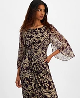 Connected Petite Printed Cape-Sleeve Sheath Dress