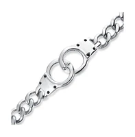 Bling Jewelry Biker Interlocking Handcuff Bracelet with Padlock Curb Chain Stainless Steel
