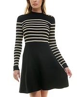 Bcx Juniors' Round-Neck Long-Sleeve Fit & Flare Sweater Dress