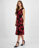 Connected Petite Printed Drape-Neck Sleeveless Dress