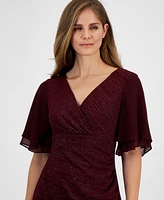 Connected Petite Surplice-Neck Tiered-Ruffle-Sleeve Sheath Dress