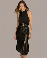 Donna Karan New York Women's Mixed-Media Belted Midi Dress