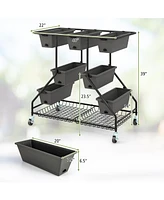Skonyon Vertical Raised Garden Bed with 7 Planter Boxes and Storage Baskets-Black