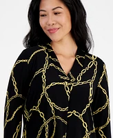 Ak Anne Klein Petite V-Neck Chain-Print Blouse