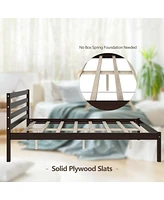 Gymax Full Wood Platform Bed Frame Headboard Slat Support Mattress Foundation