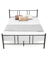 Gymax Queen Size Steel Platform Bed Frame Headboard Heavy-Duty Mattress Foundation