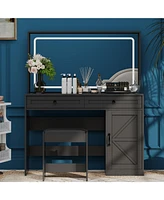 Streamdale Furniture Vanity Table with Mirror, Led Light, and 3 Drawers