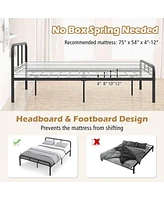 Gymax Full Size Bed Frame Metal Platform Bed Base w/ Headboard & Footboard Black