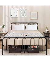 Gymax Stylish Queen Size Metal Bed Frame Platform Bed Base w/ Headboard & Footboard