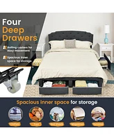 Gymax Full Platform Bed Frame with 4 Storage Drawers Adjustable Headboard Grey
