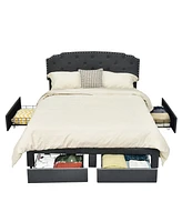 Gymax Full Platform Bed Frame with 4 Storage Drawers Adjustable Headboard Grey