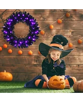 Skonyon 24 Inch Pre-lit Halloween Wreath with 35 Purple Led Lights