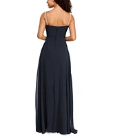 City Studios Juniors' Drape-Neck Faux-Peal-Strap Gown