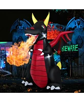 Skonyon 8 Feet Halloween Inflatable Fire Dragon Decoration with Led Lights