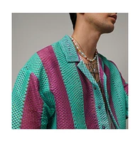 Campus Sutra Men's Mint Green & Plum Purple Balanced Striped Oversized Shirt