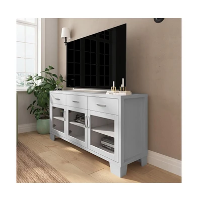 Merrick Lane Samson Three-Drawer Engineered Wood Buffet Sideboard Cabinet With Three Tempered Glass Doors For Dining Room/Kitchen