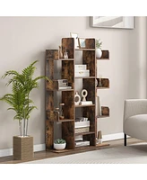 Costway 2 Pcs Bookshelf Tree-Shaped Bookcase with 13 Storage Shelf Rustic Industrial Style
