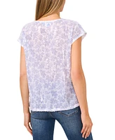 CeCe Women's Sequined Floral Print V-Neck Cap-Sleeve Blouse