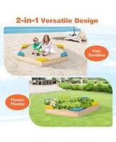 Costway Outdoor Wooden Sandbox with Seats Backyard Bottomless Sandpit for Kids