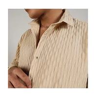 Men's Butter Yellow Crinkled-Weave Shirt