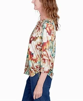 Alfred Dunner Petite Classics Earth Floral Crew Neck Top