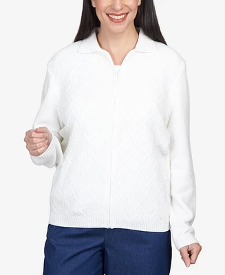 Alfred Dunner Petite Classic Zip Up Front Cardigan Sweater