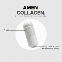 Amen Multi Collagen Peptides Capsules with Hyaluronic Acid and Vitamin C - 5 Types of Collagen Protein Type I, Ii, Iii, V, X - Grass Fed Hydrolyzed