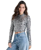 Dkny Jeans Women's Sequined Mock-Neck Mesh Crop Top