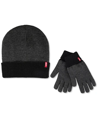 Levi's Men's Contrast Beanie & Logo Glove Set