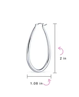 Bling Jewelry Large Oval Finish Tube Hoop Earrings For Women Sterling Silver Hinged Notched Post 2 Inch