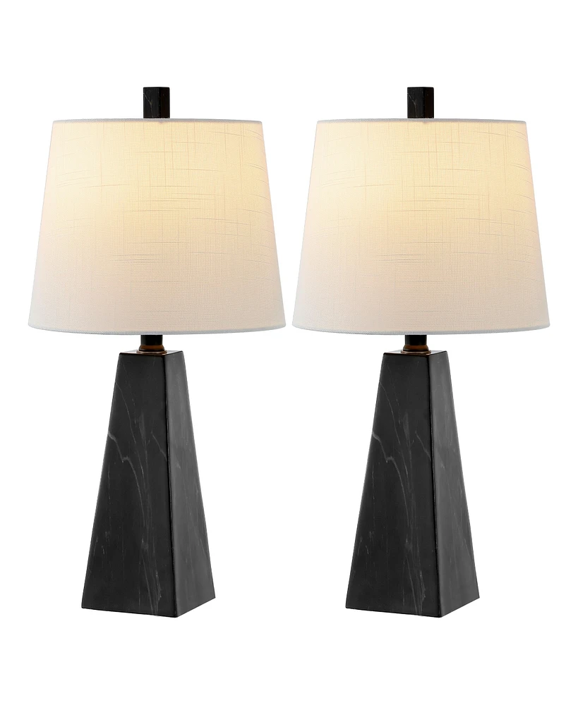 Jonathan Y Owen 20.5" Contemporary Resin Led Table Lamp, White Marble Finish (Set of 2)