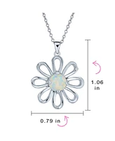 Bling Jewelry White Rainbow Created Synthetic Opal Daisy Flower Pendant Necklace For Women Sterling Silver