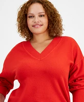 On 34th Trendy Plus V-Neck Sweater, Created for Macy's