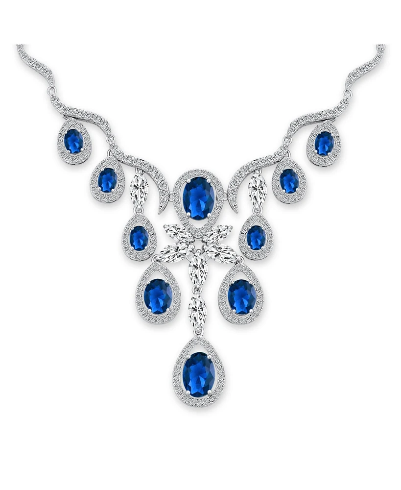 Bling Jewelry Art Deco Collar Necklace Set with Teardrop Cz Earrings Silver Plated