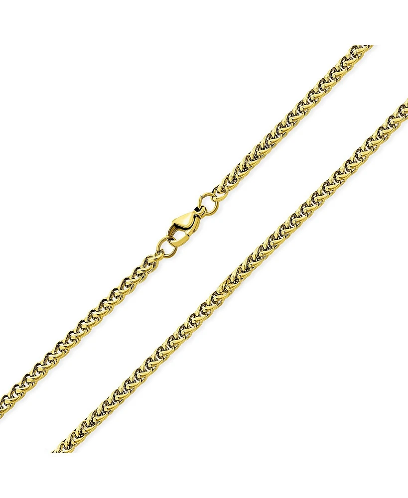 Bling Jewelry 5mm Wheat Foxtail Chain Necklace Men WomenYellow Gold Plated Stainless Steel 20 Inch - Sleek Strong - Gold