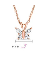 Bling Jewelry Mini Petite Tiny Clear Cubic Zirconia Purple Cz Garden Insect Butterfly Pendant Necklace For Women Rose Gold Plated Sterling Silver