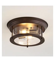 Jonathan Y Lauren 13.25" 2-Light Metal/Glass Led Flush Mount, Black