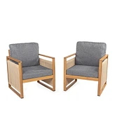 Jonathan Y Gable Mid-Century Modern Roped Acacia Wood Outdoor Patio Chair with Cushions